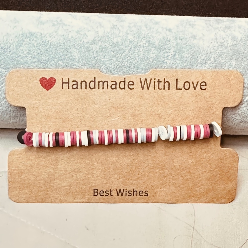 Heishi Stretchy Bracelet Record Disc Beads in white/burgundy/black/gray